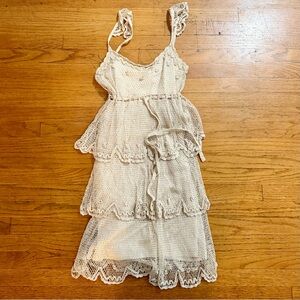 Betsey Johnson Crochet Lace Tiered Dress with Spaghetti Straps